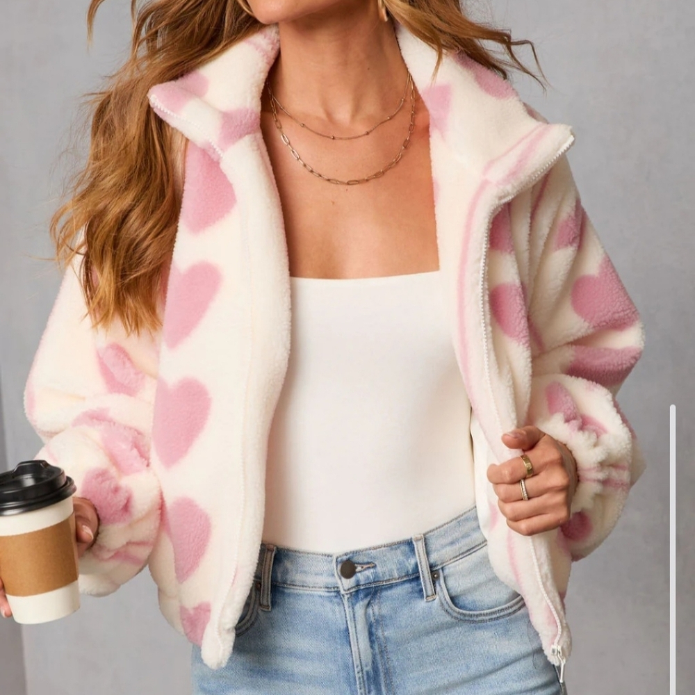 Love & Hearts Sherpa Heart Print Jacket 🩷🤍